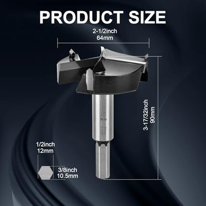 Mollom 64mm (2-1/2") Triple Flute Carbide Forstner Drill Bit - size: 64mm | 2-1/2"
