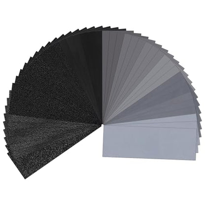 Sandpaper, 48 Sheets, 80-5000 Grit - size: 80-5000 Grit, 48 Sheets, 9 x 3.6 inches