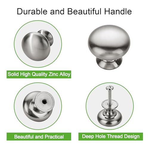 TUNNY 10 Pack Cabinet Knob- Brushed Nickel Furniture Hardware Handles for Kitchen Cabinets Bedroom Dresser Wardrobe Cabinet Pulls - color: Brushed Nickel, size: Knob-10Pcs