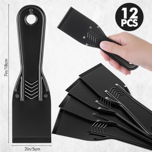 12 Pcs Plastic Putty Knife 2" Flexible Putty Knife Scraper, Black - color: Black