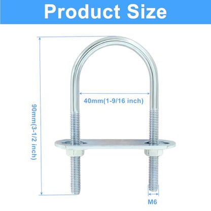M6 U Bolts, 1-9/16 Inch Wide (40mm x 90mm), 4 Sets - size: 40 mm x 90 mm