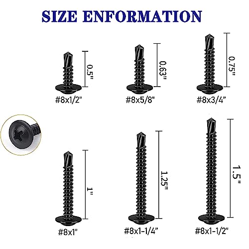 100 pcs #8x1/2 Black Phillips Head 410 Stainless Self-Drilling Screws - color: BLACK, size: #8x1/2"