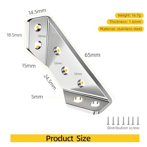Stainless Steel Angle Brackets Heavy Duty – L Shaped Corner Brace for Wood Shelves,Furniture,Cabinet,Wall Mount Support,Rust-Resistant Metal Shelf Bracket 24Pack