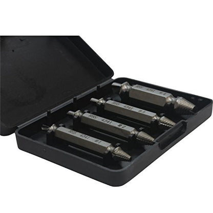 Rok Hardware Damaged Screw Remover 4 Piece HSS Quality Drill Bit Extractor Set Tool For Stripped Screws Bolts Nuts Hex