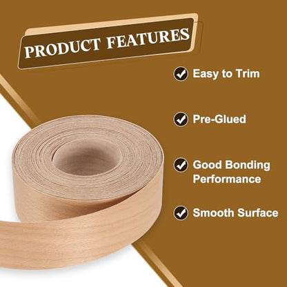 uxcell 1-1/2 Inch x 25ft Wood Veneer Edge Banding, Pre-Glued Flexible Beech Edging Strips, Iron on with Hot Melt Adhesive Wood Tape for Cabinet Repair and Furniture Restoration - size: 1-1/2 Inch x 25ft