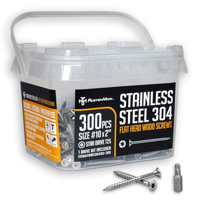 304 Stainless Steel Deck Screws, #10 x 2, 300 PCS - size: #10 x 2", style: 300 PCS