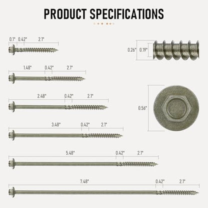 Hex Head Heavy Duty Wood Screws #14 x 5, Structural Lag Screws for Log, Timber, Landscaping & Outdoor Projects, Green Coated, 80 Pack - size: #14X5'', style: 80