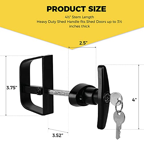 Shed Door Latch, T‑Handle Shed Lock, 4‑1/2" Stem, Black Lock - size: 4.5inch T