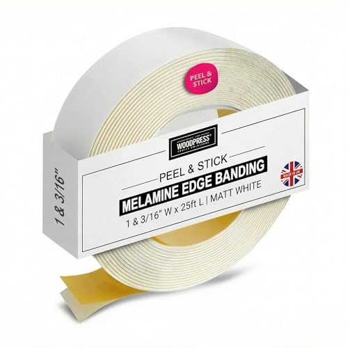 1&3/16" Matt White Peel & Stick Melamine Edge Banding, 25 ft - size: 1 & 3/16 inch