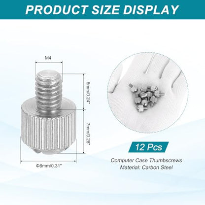 MECCANIXITY 12 Pcs M4x6mm PC Computer Case Thumbscrews, Carbon Steel Nickel Plated Knurled Thumb Screws Bolts Fasteners for Computer Cover, Motherboard, Fan, Power Supply, Silver - color: Silver, size: M4x6mm