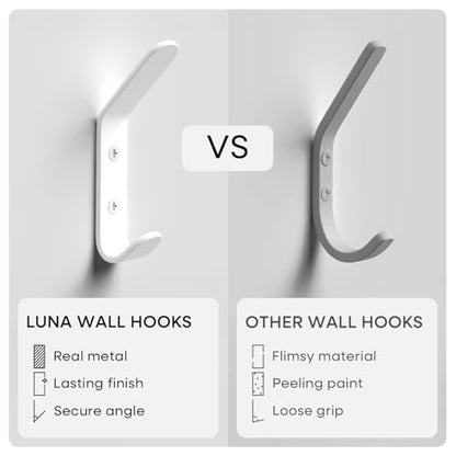 Homeforia White Wall Coat Hooks, High-End Metal, Heavy Duty, Set of 2 - color: White, size: Pack of 2