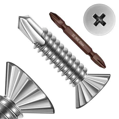 400Pcs #8 x 3/4" Self Tapping Screws for Metal, 410 Stainless Steel Serrated Flat Head Fast Self Drilling Sheet Metal Screws for Aluminum Steel Furniture Windows Ceilings Slidings Railings - size: #8 x 3/4"