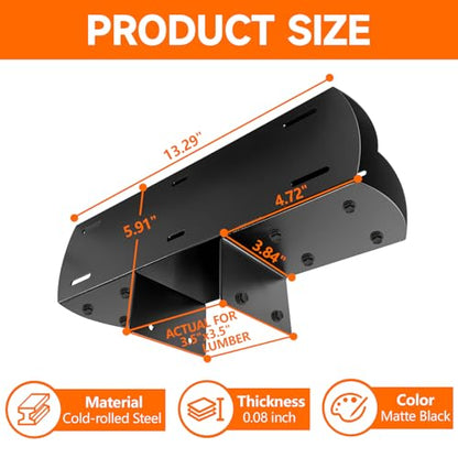 1Pcs 3-Way Pergola Brackets T-Shaped Post Conector 4x4 - style: 3-Way T-shaped