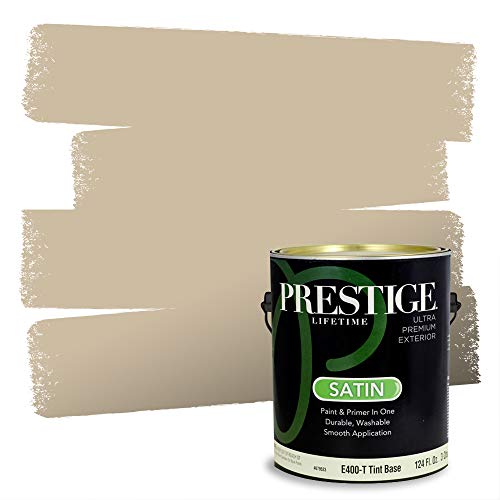 PRESTIGE Exterior Paint and Primer in One, Beach, Satin, 1 Gallon - color: Beach, size: 128 Fl Oz (Pack of 1)