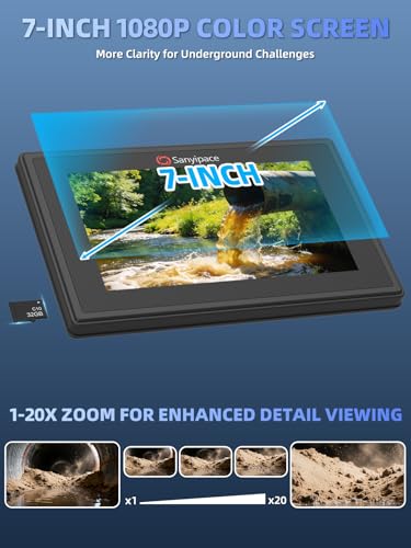 Sanyipace Sewer Camera,7" IPS Pop-up Screen,Distance Counter,20X Zoom,66FT - size: 66FT/20M