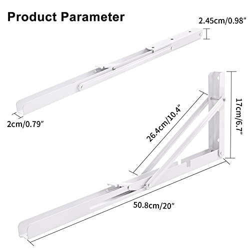 YUMORE Folding Shelf Brackets, 20 Inch Heavy Duty L Bracket, White, 2 Pack - color: White, size: 20 Inch