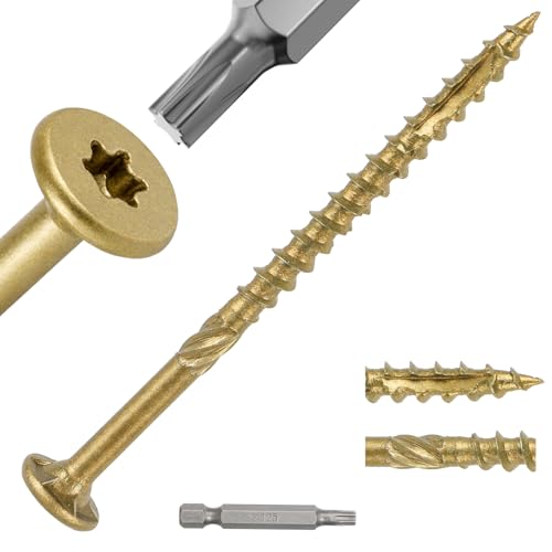 #9 x 3 Deck Screws, 100 Pcs Star Drive Wood Screws - color: Gold, size: 3 Inch