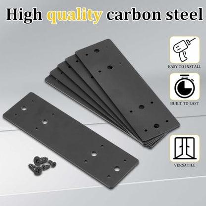 Tandefio 12 Pcs 10"x3" Straight Steel Flat Plates Black Metal Mending Plate with Hole Fixing Joining Bracket with 144 Pcs Screws for Wood Furniture, Repair House, Pavilion, Truss Framing