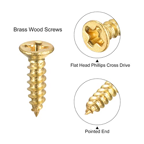 uxcell Brass Wood Screws, M2x8mm Phillips Flat Head Self Tapping Connector for Door Hinges, Wooden Furniture, Home Appliances 50Pcs - size: M2x8mm