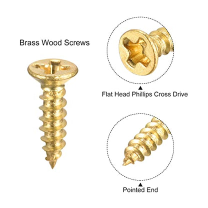 uxcell Brass Wood Screws, M2x8mm Phillips Flat Head Self Tapping Connector for Door Hinges, Wooden Furniture, Home Appliances 50Pcs - size: M2x8mm