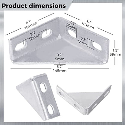 yeesport 90 Degree Gusseted Fittings, Carbon Steel Q235 4 Hole Right Angle Connector Brackets for 1-5/8" Channel, 4" x 4" x 1-1/2" Gusset Corner Brace Fasteners for Unistrut Connection (8)