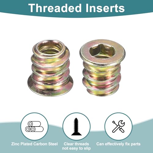 uxcell 100Pcs Threaded Insert M5-0.8x10 Zinc Plated Carbon Steel Hex Socket - size: M5-0.8x10mm