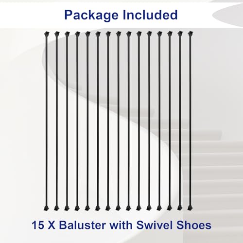 Sidasu 15 Pack Iron Balusters 44" Square Hollow Stair Spindles - size: Square - Basic