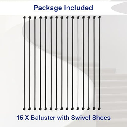 Sidasu 15 Pack Iron Balusters 44" Square Hollow Stair Spindles - size: Square - Basic