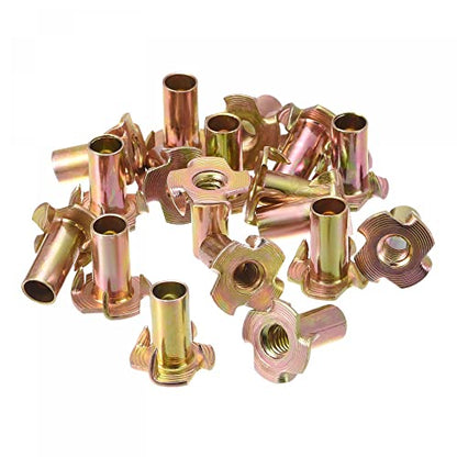 uxcell M6x18mm T-Nuts 4 Pronged Tee Nut Carbon Steel Threaded Inserts for Wood 24pcs - size: M6x18mm