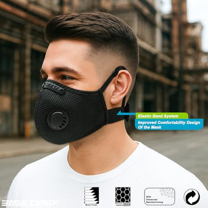BASE CAMP M Plus Dust Face Mask with Extra 6 Activated Carbon Filters for Woodworking Construction Mowing Cycling (3) - style: Adjustable