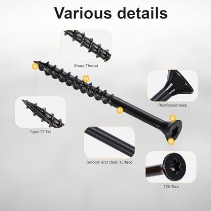 Wood Screws #10 x 2-1/2’’, T25 Star Torx Drive Flat Head Deck Screws, Black, 79Pcs (1lb) - color: Black, size: 10X2-1/2’’
