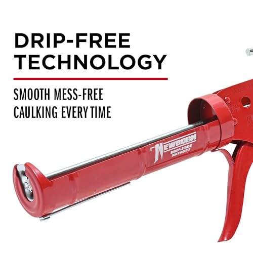Newborn 189D Drip-Free Super Ratchet Rod Cradle Caulking Gun, 1/10 Gallon Cartridge, 6:1 Thrust Ratio, Red