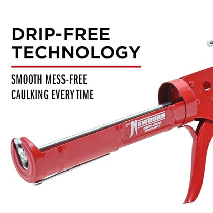 Newborn 189D Drip-Free Super Ratchet Rod Cradle Caulking Gun, 1/10 Gallon Cartridge, 6:1 Thrust Ratio, Red