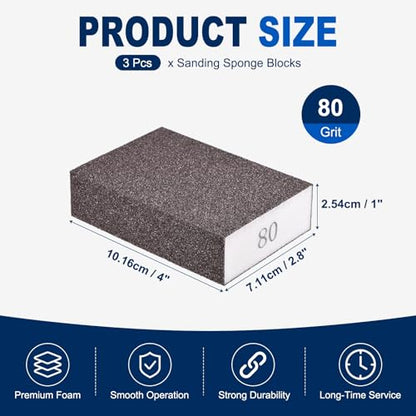 3Pcs 80Grit Sanding Sponges, Wet Dry Sanding Blocks - size: 80Grit