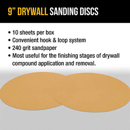 Dura-Gold Premium 9" Drywall Sanding Discs, 240 Grit Box of 10, Hook & Loop - size: 240-Grit