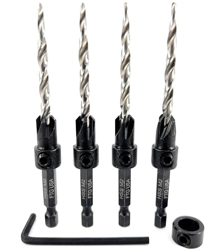 FTG USA #10(3/16") Wood Countersink Drill Bit 4-Pc Set with 3/8" Depth Stop - size: #10, style: 4 Pc with Depth Stop