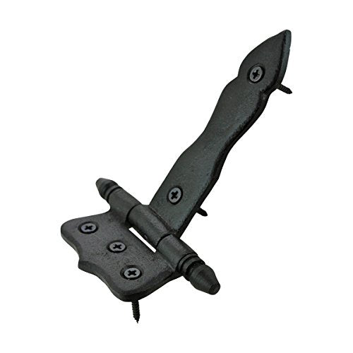 Renovators Supply Manufacturing Pack of 12 Shed Door Hinge 5 in. Black Wrought Iron Antique Style Decorative Flush Mount Cast Iron Barn Door Shed Hinge with Mounting Hardware - size: Pack of 12