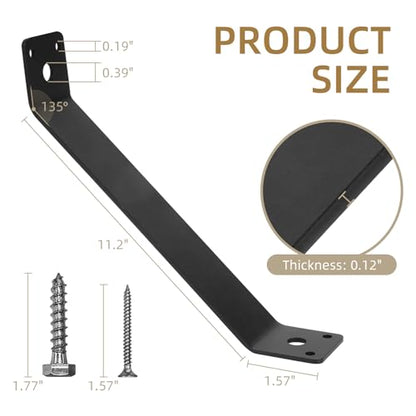 Angle Brackets 4 Pcs 11.2" Inside Mount 45-Degree Angle Corner Braces Inside Joint for Wood Post and Beam Desk Edge Box Pergola Gazebo DIY Kit - size: 11-1/8'' x 1-1/2''