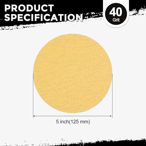 50Pcs Sanding Discs 5In 40Grit Hook and Loop Sandpapers Yellow - color: Yellow, size: 5 Inch(40 Grit)