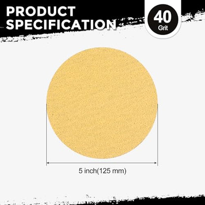 50Pcs Sanding Discs 5In 40Grit Hook and Loop Sandpapers Yellow - color: Yellow, size: 5 Inch(40 Grit)