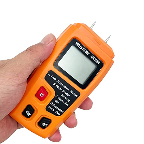 Digital Wood Moisture Meter Wood Humidity Tester Hygrometer Timber Damp Detector Large LCD Display (Orange) - color: Orange