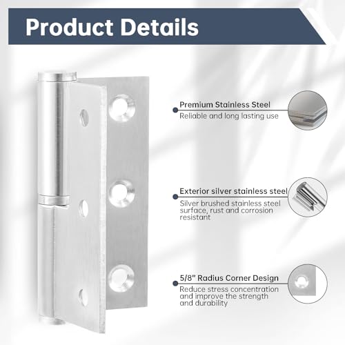 Lift Off Hinges 3", Removable Door Hinge, Left Handed, 6 Pack - color: Left(Silver), size: 3in