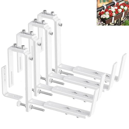 Y&M 4 Pack Window Box Brackets, Adjustable Railing Planter Box Brackets - size: 4p White