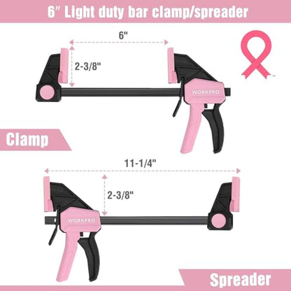 WORKPRO 4-Piece Mini Bar Clamps, 6"(2) & 4-1/2"(2) Wood Clamps, Pink Ribbon - color: Pink, size: 2PC 6" and 2PC 4-1/2" Bar Clamps