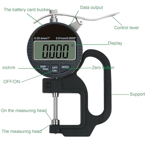 Digital Thickness Gauge 1 inch/0-25.4mm, 0.0005inch/0.01mm Accuracy - size: 1"/0.0005"