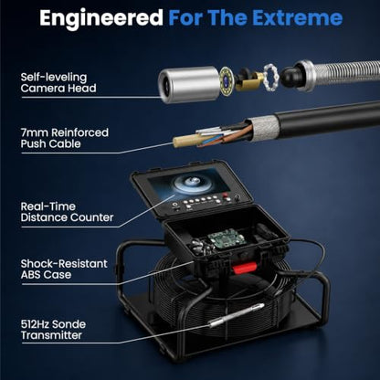 Sanyipace Inspection Camera with 512Hz Transmitter, Self-Leveling,7MM/66FT - size: 66FT/20M