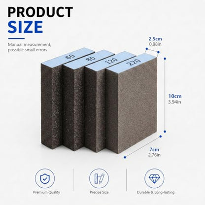 Sanding Sponge, Coarse Medium Fine Grit Sanding Block, Sander Sponges for Drywall Metal, Sandpaper Sponge Sanding Blocks for Wood (4, 60/80/120/180) - size: 60/80/120/220