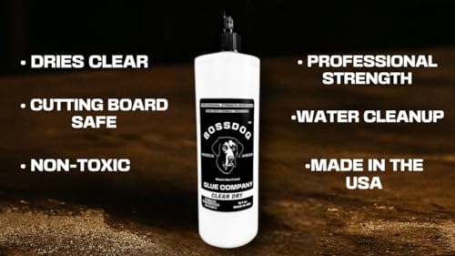 BOSSDOG Clear Dry Wood Glue, Strong Bond, Fast Drying, Cutting Board Safe, Dries Clear, Carpentry Projects, DIY Home Repair, Woodworking, Furniture Repair. Large Bottle, Made by a Maker, for Makers