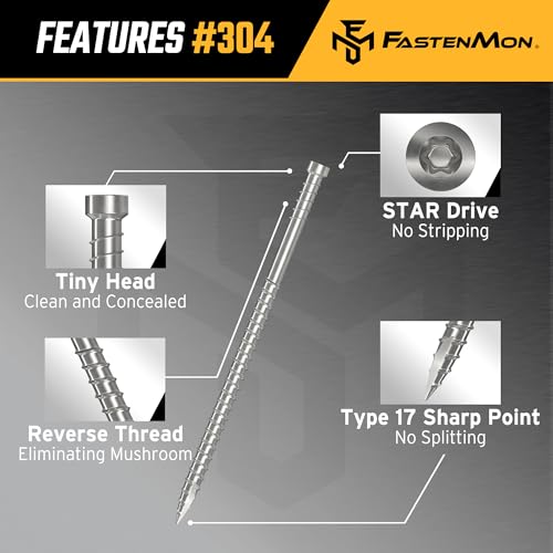 Composite Trim Screws, #8 x 3” Stainless Steel 304, 150pcs - size: #8 x 3"