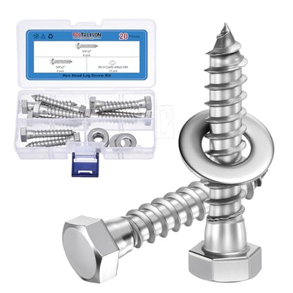 10 Pcs Hex Head Lag Screws 3/8"x2" Silver - color: Silver, size: 3/8"x2"